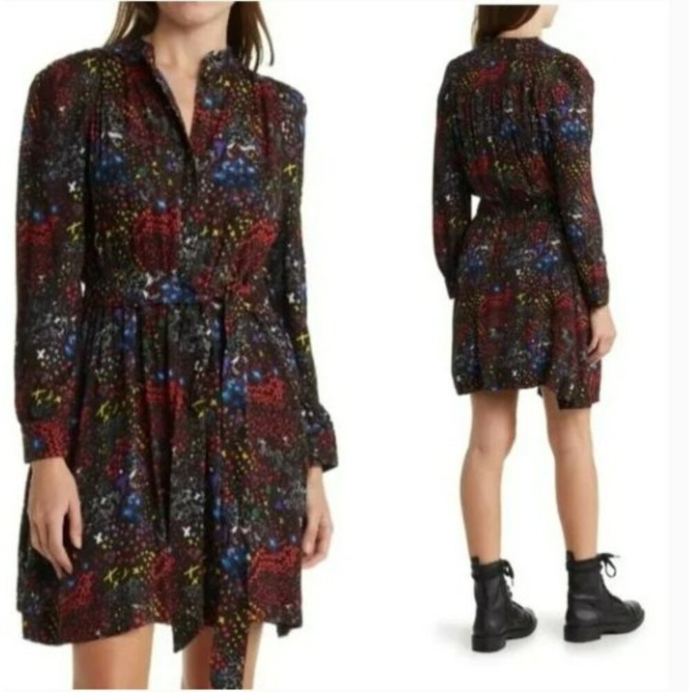 Zadig & Voltaire $349 Glam Rock Tie Shirt Shift Dress Size Medium NWT
